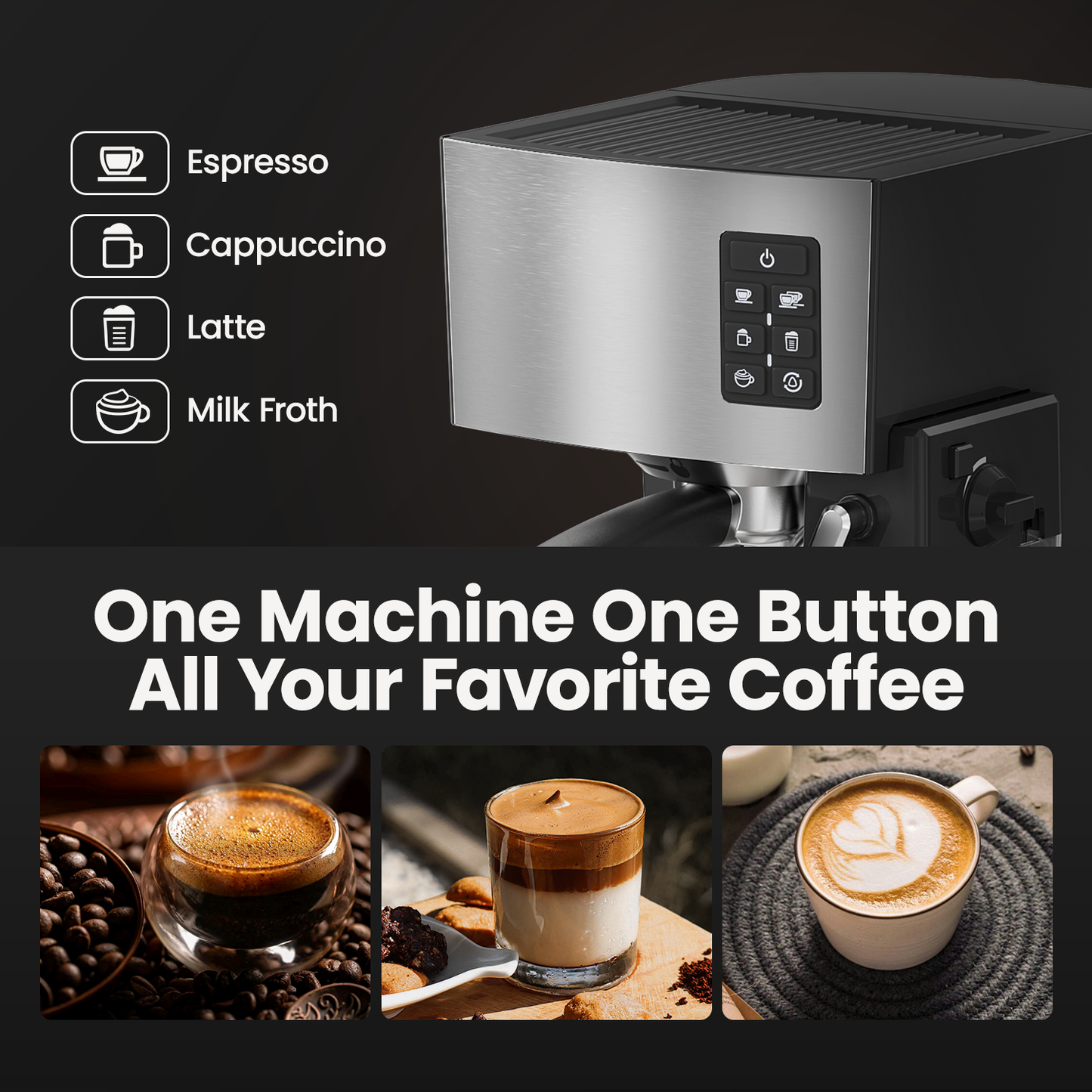 JZ.CAFE 20 Bar Espresso Machine - Coffee Maker with Automatic Milk Frother