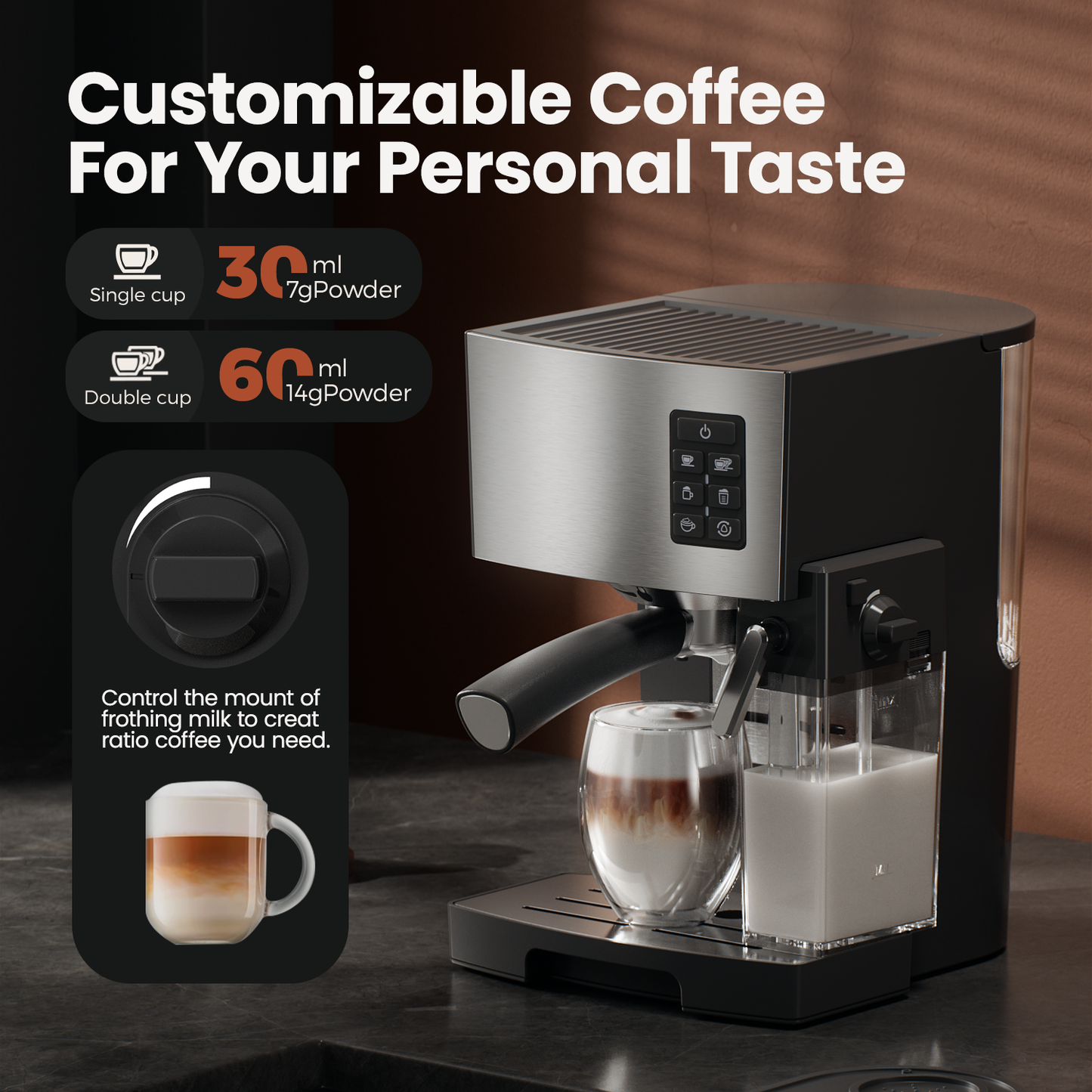 JZ.CAFE 20 Bar Espresso Machine - Coffee Maker with Automatic Milk Frother