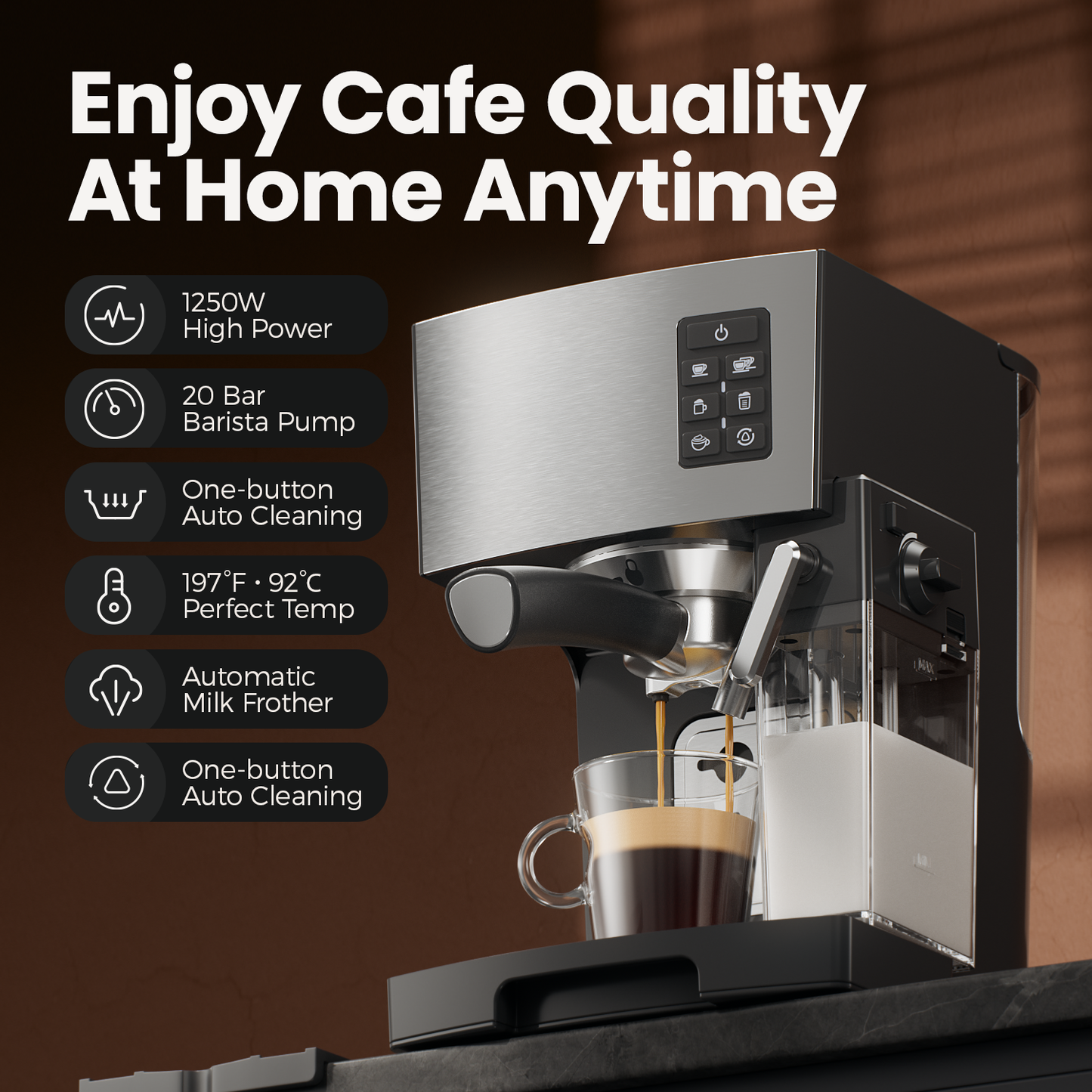 JZ.CAFE 20 Bar Espresso Machine - Coffee Maker with Automatic Milk Frother