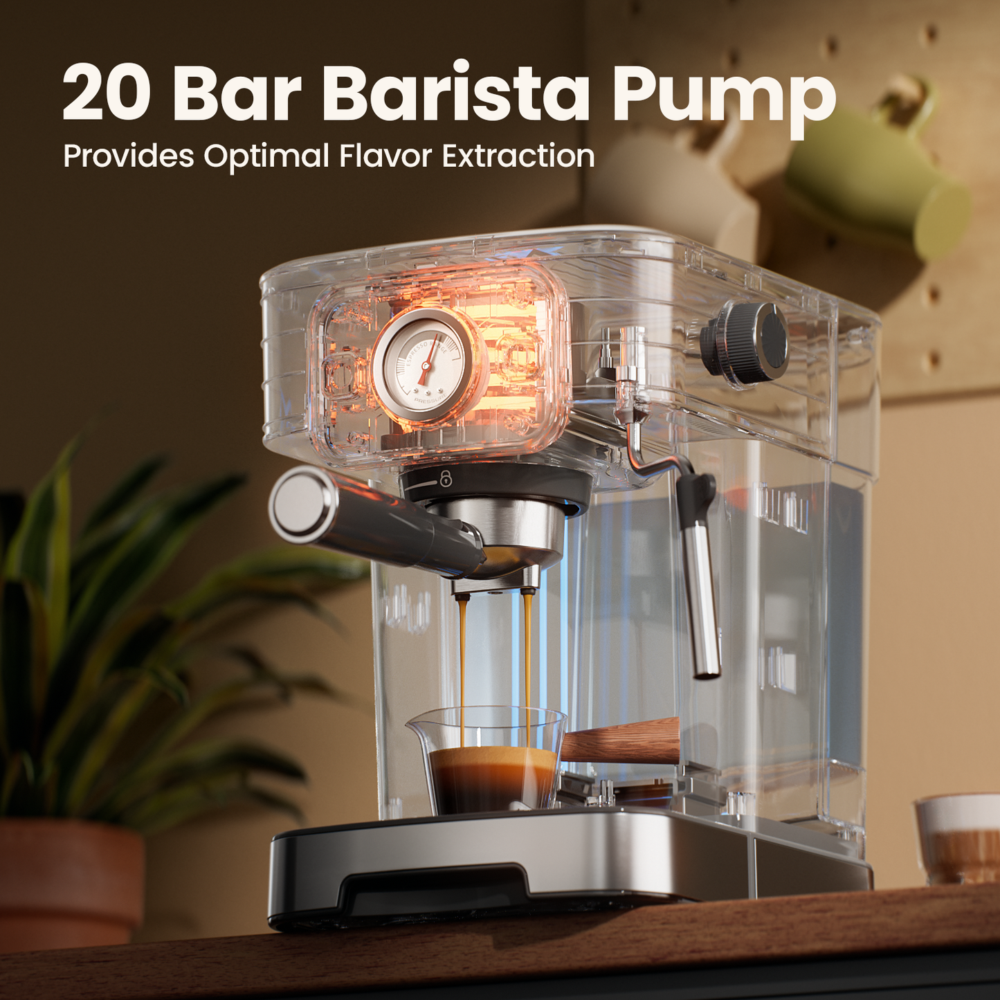 JZ.CAFE 20Bar Espresso Machine with Steam Milk Frother for Latte | 60oz Removable Water Tank, Compact Stainless Steel