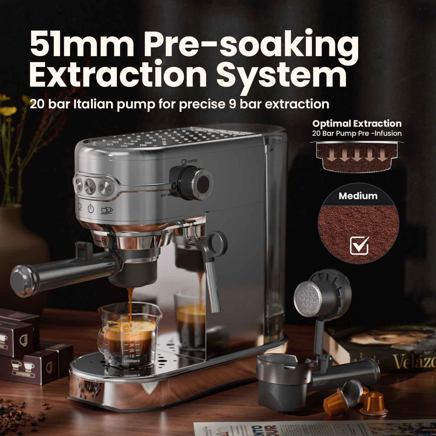 JZ.CAFE 20Bar Coffee Maker for NS Original Pods with Foaming Steam Wand