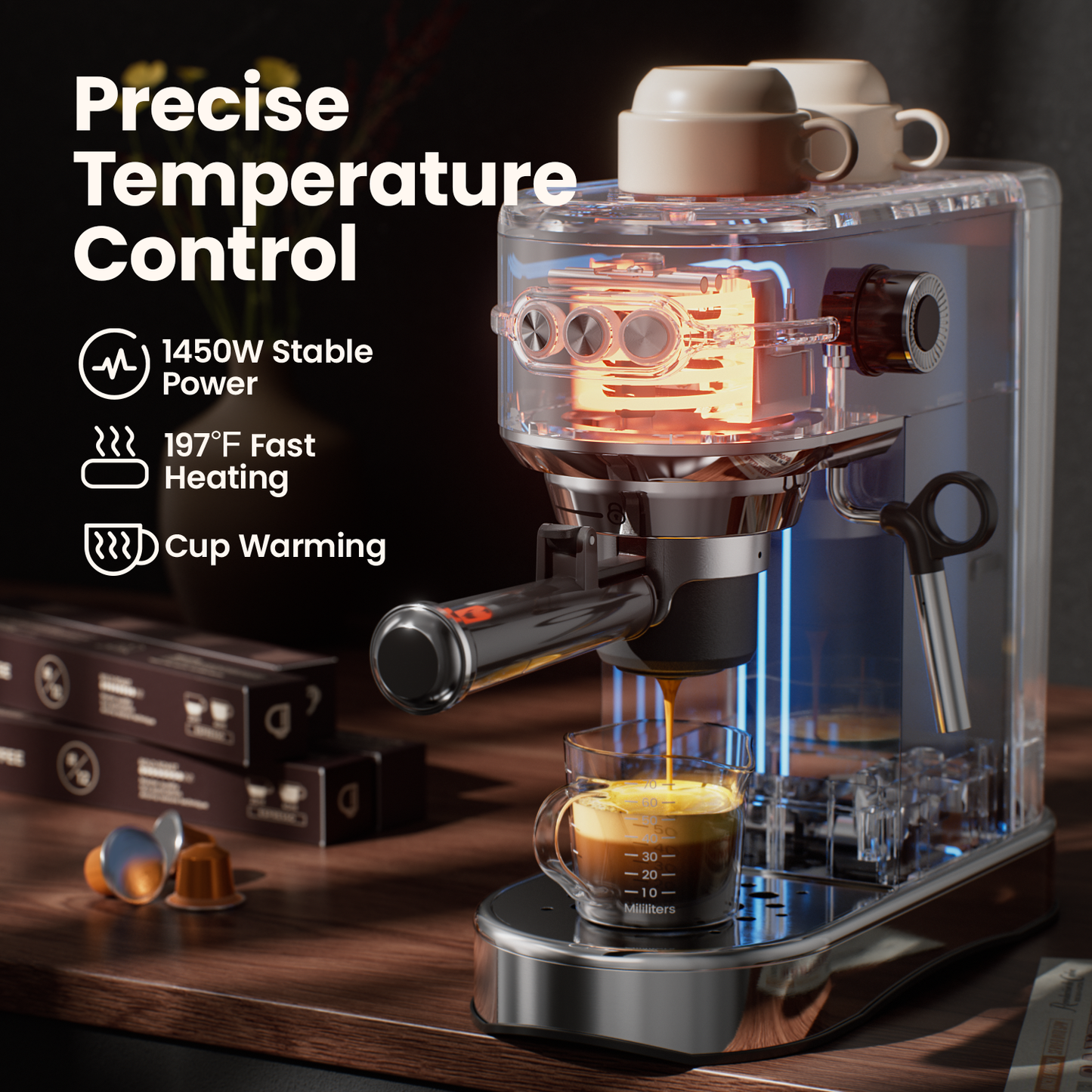 JZ.CAFE 20Bar Coffee Maker for NS Original Pods with Foaming Steam Wand