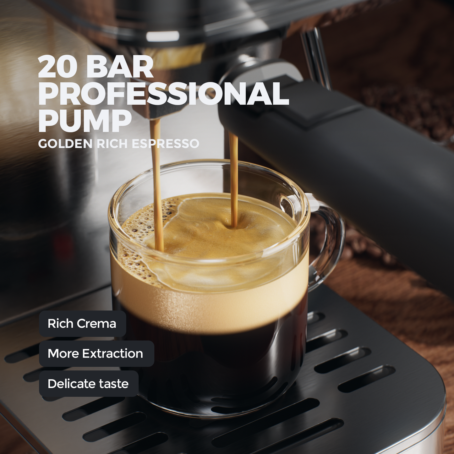 JZ.CAFE Espresso Machine for Hot and Cold Brew with 1350W Milk Frother Steam Wand