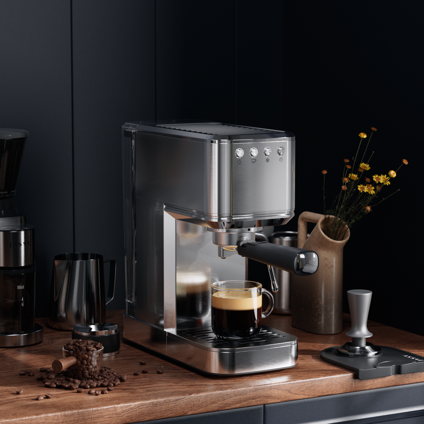 JZ.CAFE Espresso Machine for Hot and Cold Brew with 1350W Milk Frother Steam Wand