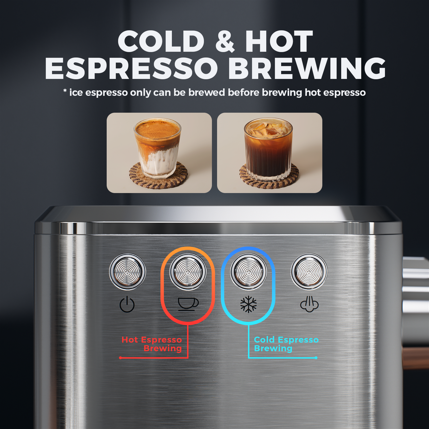 JZ.CAFE Espresso Machine for Hot and Cold Brew with 1350W Milk Frother Steam Wand