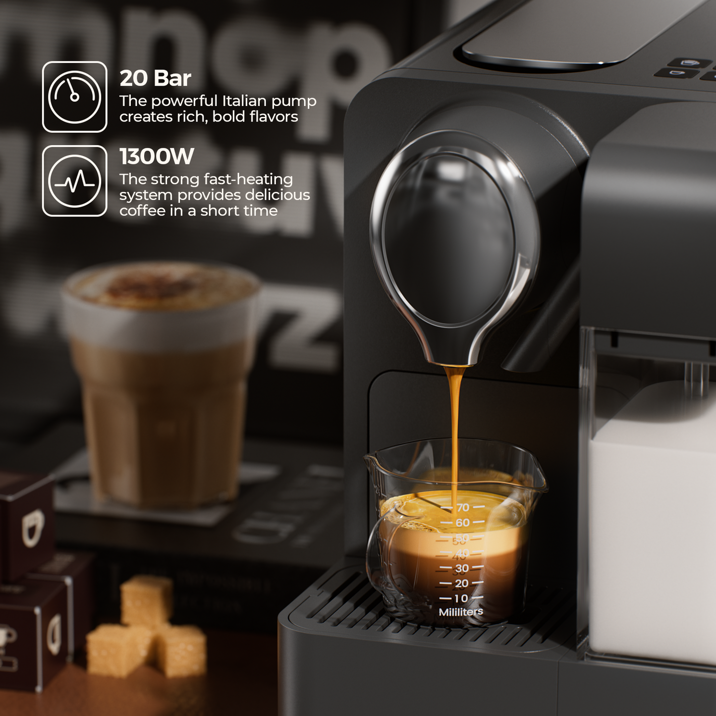 JZ.CAFE Espresso Machine with Integrated Automatic Milk Frother for Nespresso Capsules