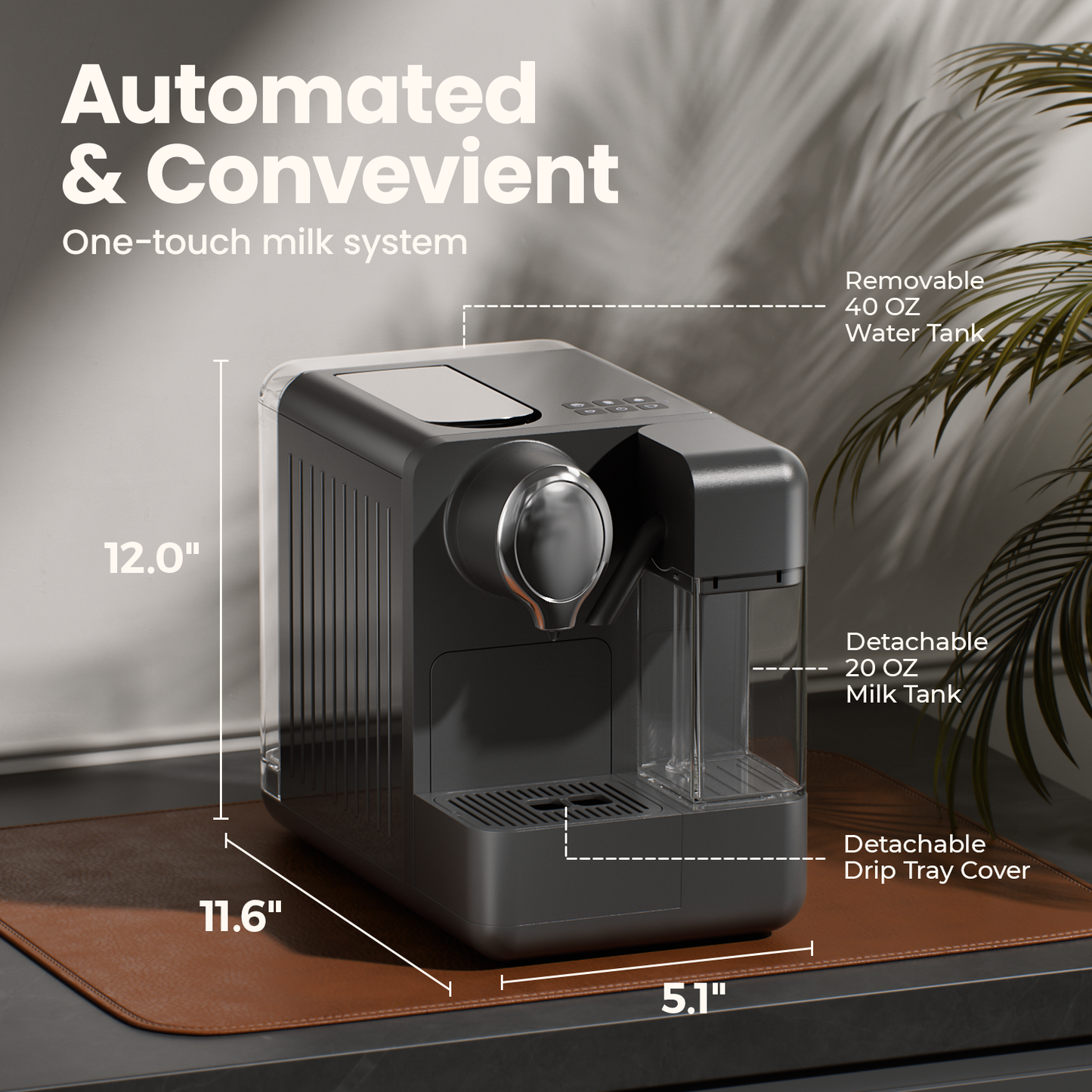 JZ.CAFE Espresso Machine with Integrated Automatic Milk Frother for Nespresso Capsules