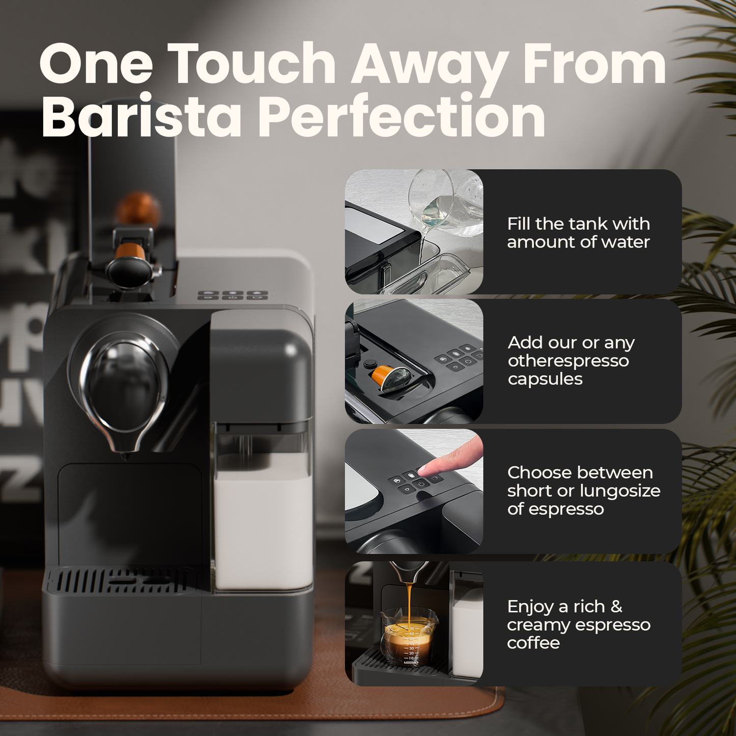 JZ.CAFE Espresso Machine with Integrated Automatic Milk Frother for Nespresso Capsules