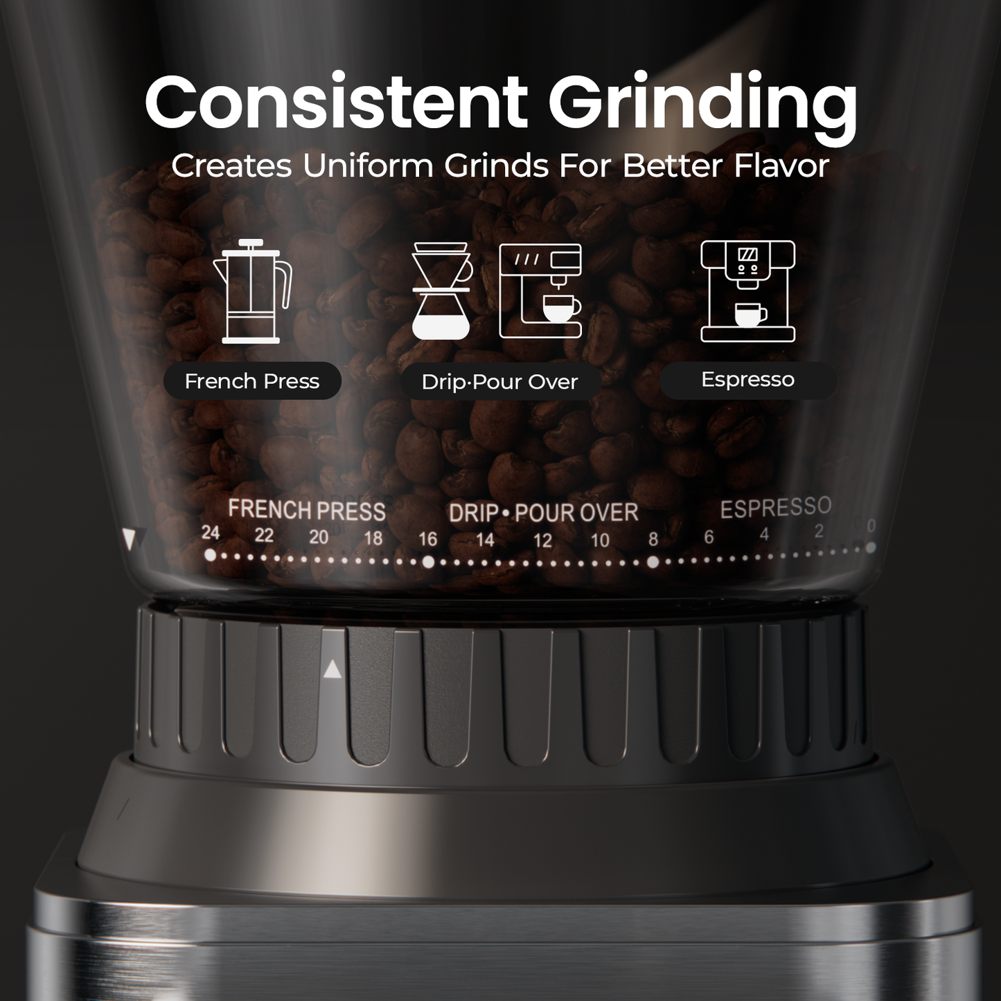 JZ.CAFE Conical Burr Espresso Coffee Grinder with Touchscreen