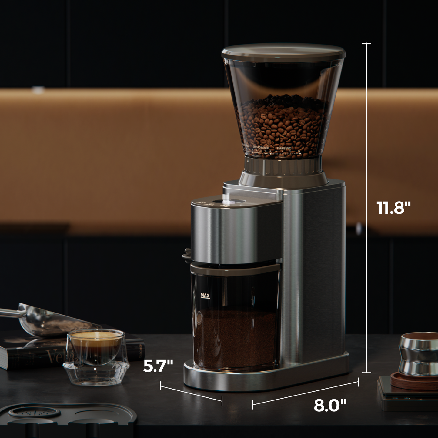 JZ.CAFE Conical Burr Espresso Coffee Grinder with Touchscreen