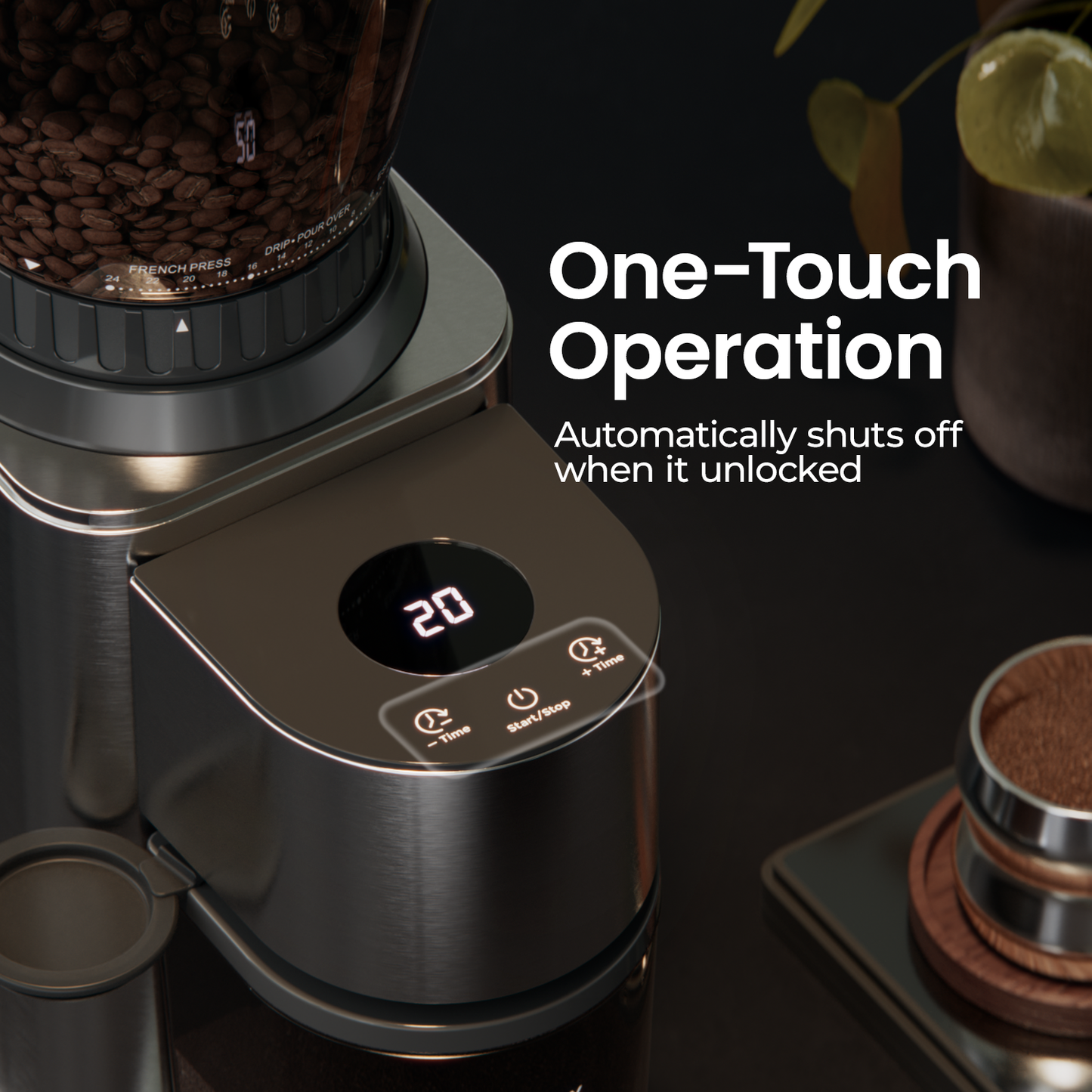 JZ.CAFE Conical Burr Espresso Coffee Grinder with Touchscreen