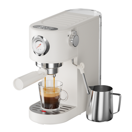 JZ.CAFE Espresso Machine with Milk Frother Steam Wand, 37oz Water Tank, Touch Screen & Pressure Gauge | White