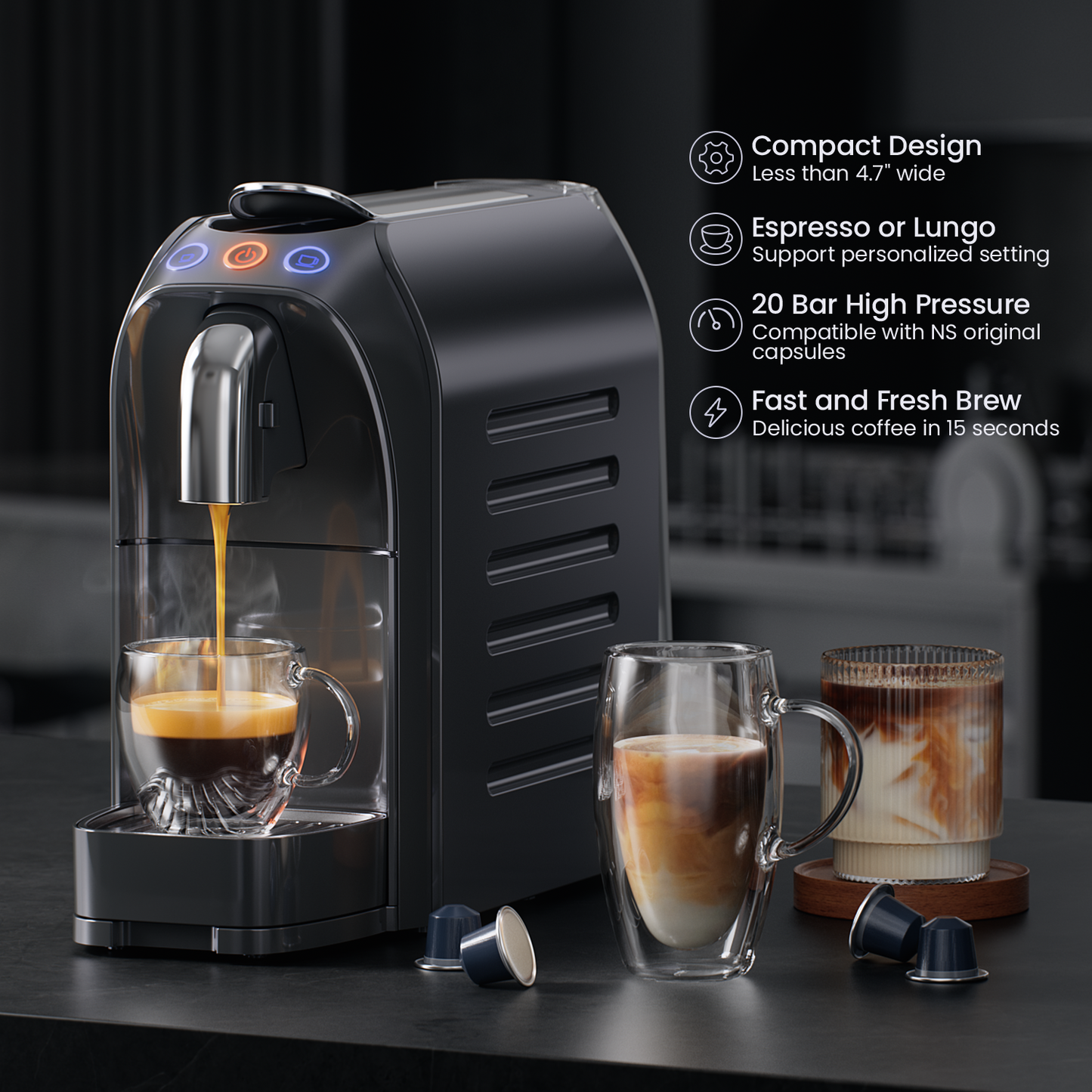 JZ.CAFE Mini Espresso Machine for NS Original Capsules for Home Espresso & Lungo, Kitchen Cafe