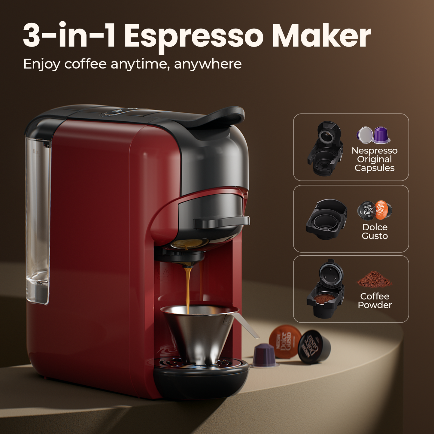 JZ.CAFE Small Espresso Machine for NS Original Pods/Dolce Gusto Capsules/Coffee Powder